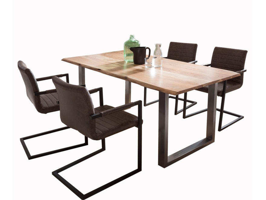 SalesFever® Baumkantentisch Stühle dunkelbraun 160 cm massiv NATUR 5tlg ALESSIA 13845 - 1