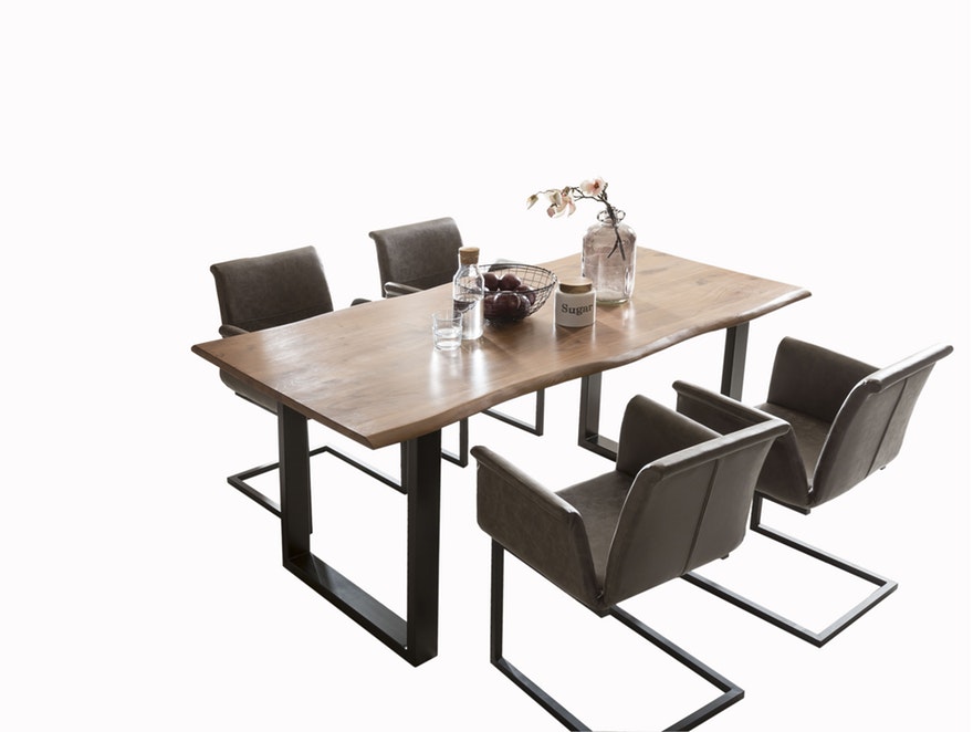 SalesFever® Baumkantentisch Stühle dunkelbraun Essgruppe 160 cm massiv NUSSBAUM 5tlg GAIA 13878 - 2