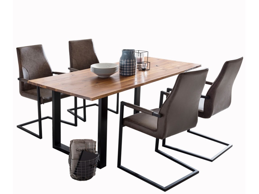 SalesFever® Baumkantentisch Stühle dunkelbraun 160 cm massiv COGNAC 5tlg GIADA 13911 - 2