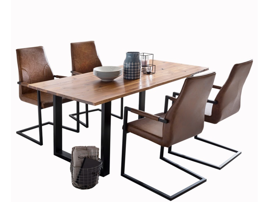 SalesFever® Baumkantentisch Stühle hellbraun 160 cm massiv COGNAC 5tlg GIADA 13914 - 1
