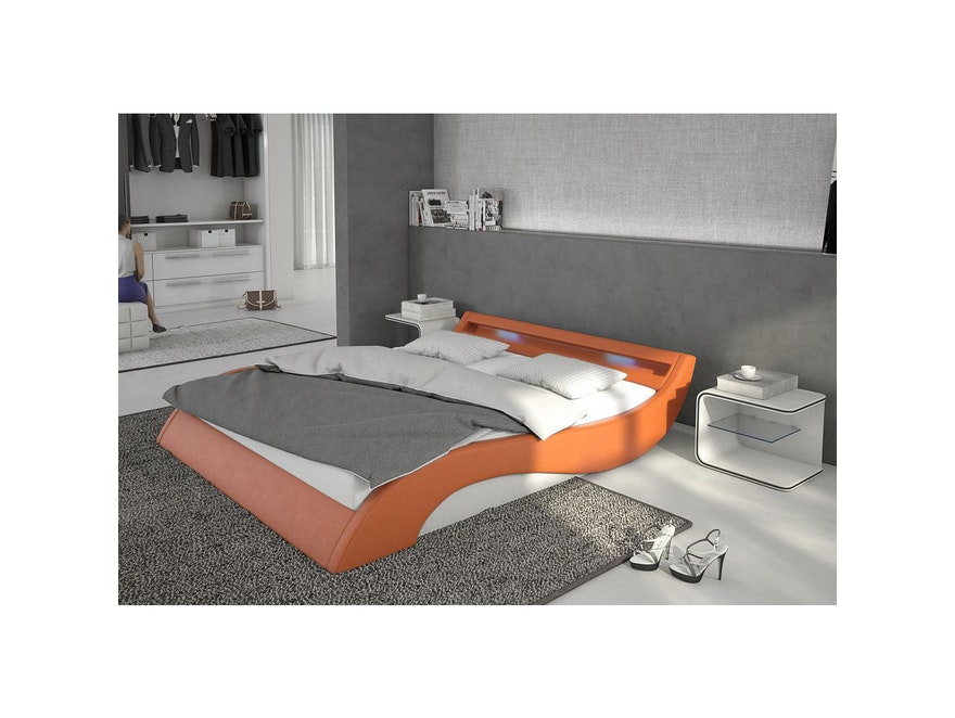 Innocent® Polsterbett 160x200 cm orange weiß Doppelbett LED Beleuchtung MAVANI 386255 - 2