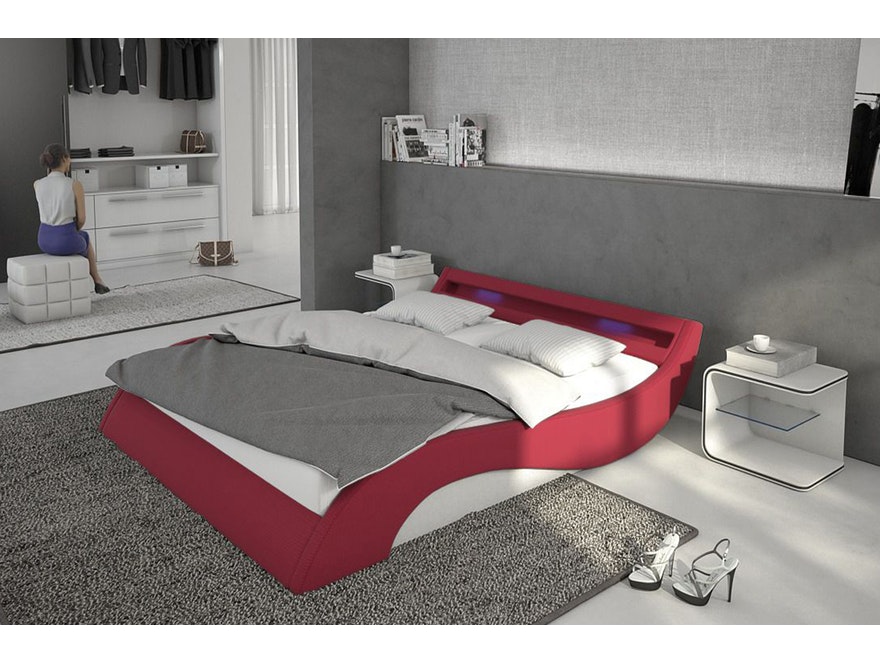 Innocent® Polsterbett 180x200 cm rot weiß Doppelbett LED Beleuchtung MAVANI 12600 - 1