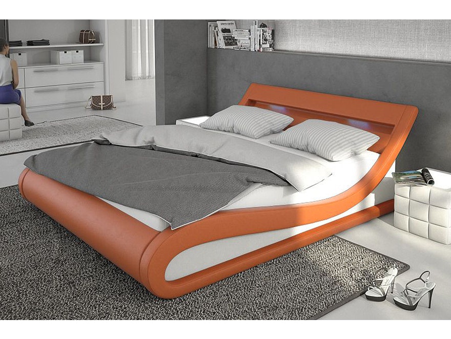 Innocent® Polsterbett 140x200 cm orange weiß Doppelbett LED Beleuchtung BELLUGIA 12315 - 1