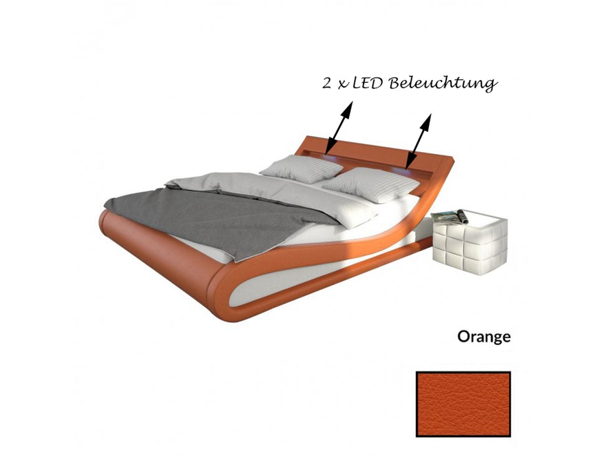 Innocent® Polsterbett 180x200 cm orange weiß Doppelbett LED Beleuchtung BELLUGIA 12461 - 3