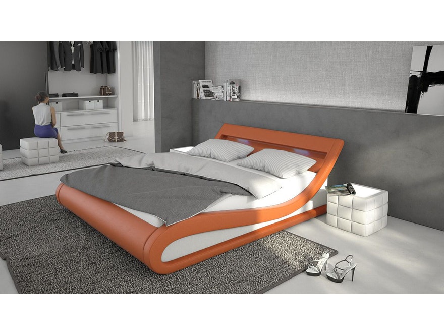 Innocent® Polsterbett 160x200 cm orange weiß Doppelbett LED Beleuchtung BELLUGIA 386613 - 2