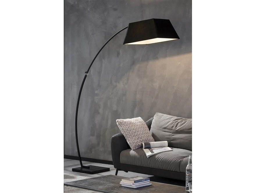 SalesFever® Stehlampe Schwarz mit Mamorsockel Bogenlampe mit Stoffschirm und square Fuß LEVI 13515 - 3