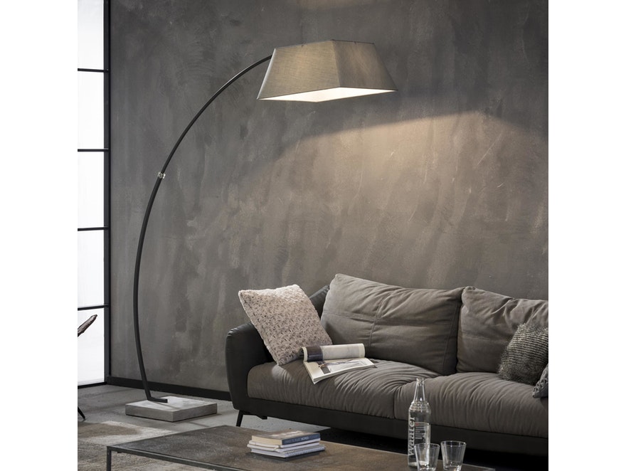 SalesFever® Stehlampe Grau mit Betonsockel Bogenlampe mit Stoffschirm und square Fuß LEVI 374627 - 3