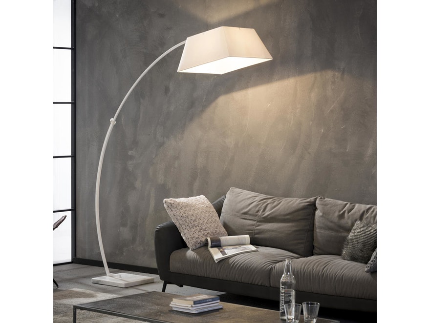 SalesFever® Stehlampe Weiß mit Marmorsockel Bogenlampe mit Stoffschirm und square Fuß LEVI 374634 - 3
