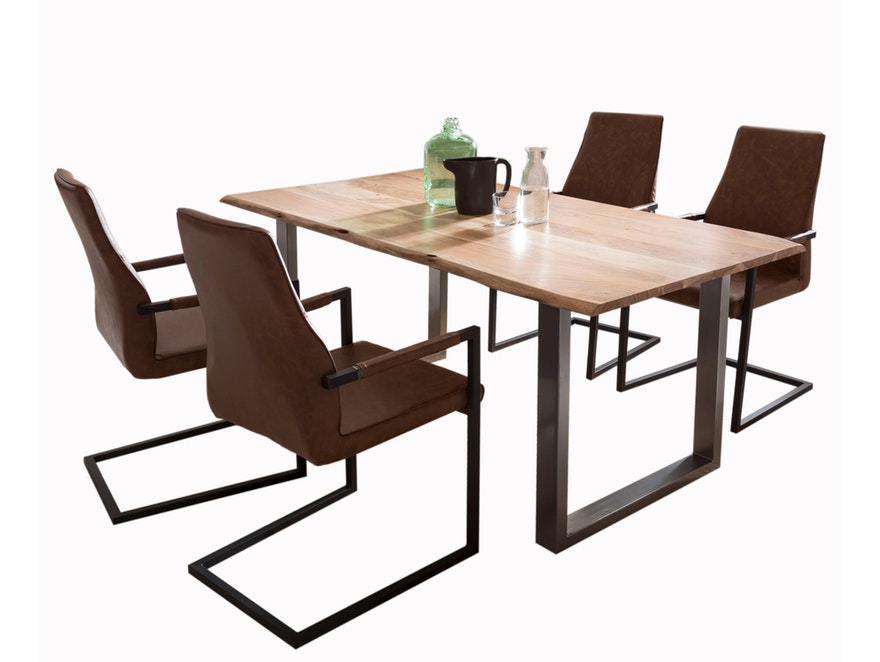 SalesFever® Baumkantentisch Stühle hellbraun 200 cm massiv NATUR 5tlg GIADA 382073 - 2