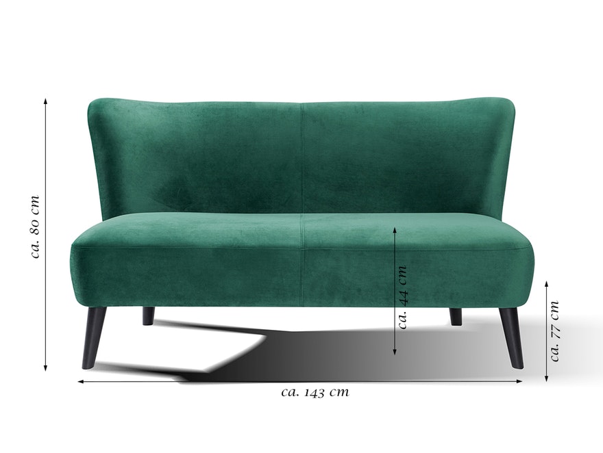 Sofa in seegrün Calypso 2-Sitzer aus Retro Samt Stil