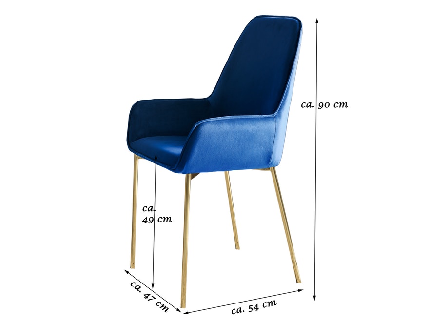 SalesFever® Polsterstuhl blau 2er Set Samtstoff mit Armlehnen Messing Stuhl LINNEA 381724 - 4
