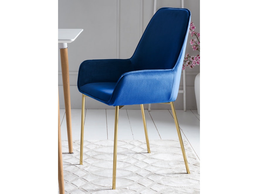 SalesFever® Polsterstuhl blau 2er Set Samtstoff mit Armlehnen Messing Stuhl LINNEA 381724 - 2