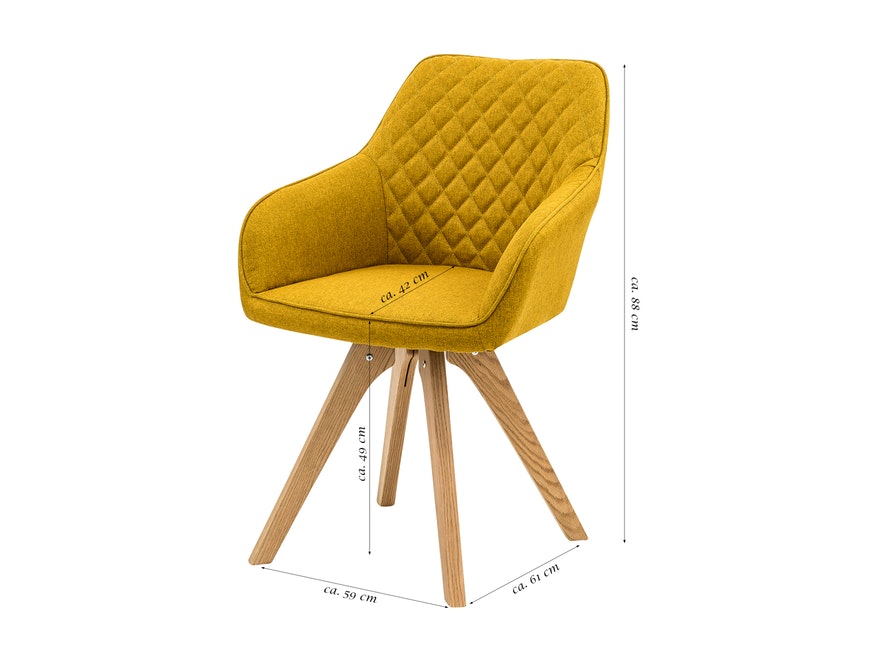 Polsterstuhl mit Armlehne Eiche Beine Curry-Gelb Birdie | Stühle