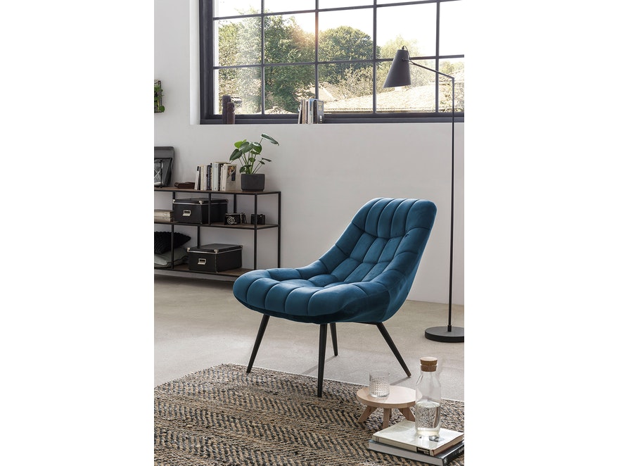 SalesFever® Loungesessel blau XXL-Sitzfläche Steppung Samt Metall schwarz CHICAGO 390535 - 1