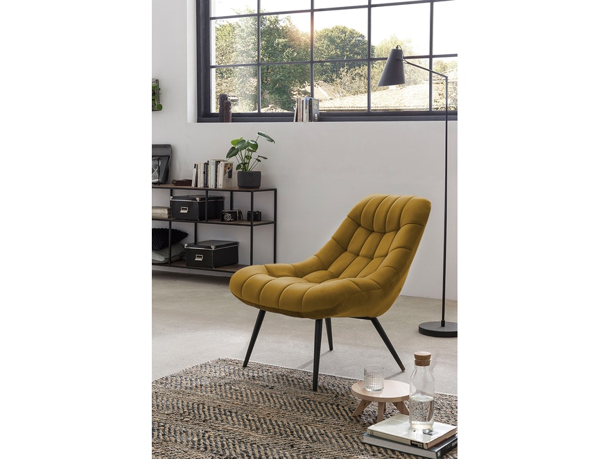 SalesFever® Loungesessel gelb XXL-Sitzfläche Steppung Samt Metall schwarz CHICAGO 390559 - 1