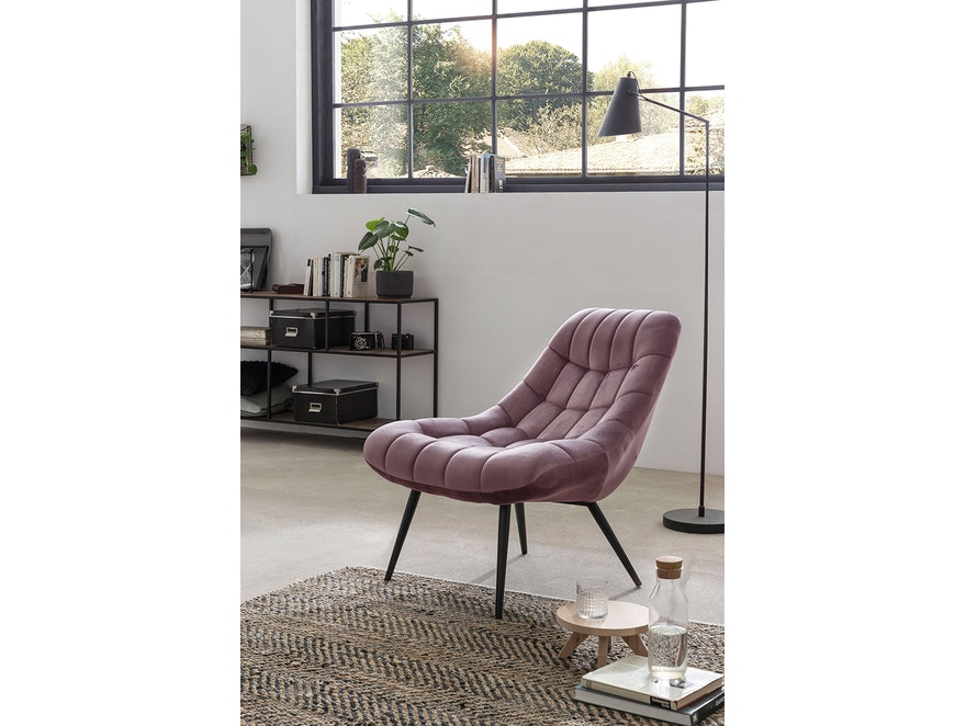 SalesFever® Loungesessel rosa XXL-Sitzfläche Steppung Samt Metall schwarz CHICAGO 390566 - 1