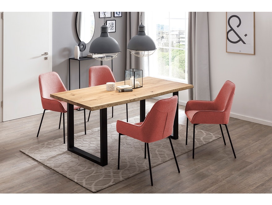 SalesFever® Polsterstuhl dusty pink 2er Set Strukturstoff mit Armlehnen Metall schwarz Stuhl LINNEA 391969 - 5