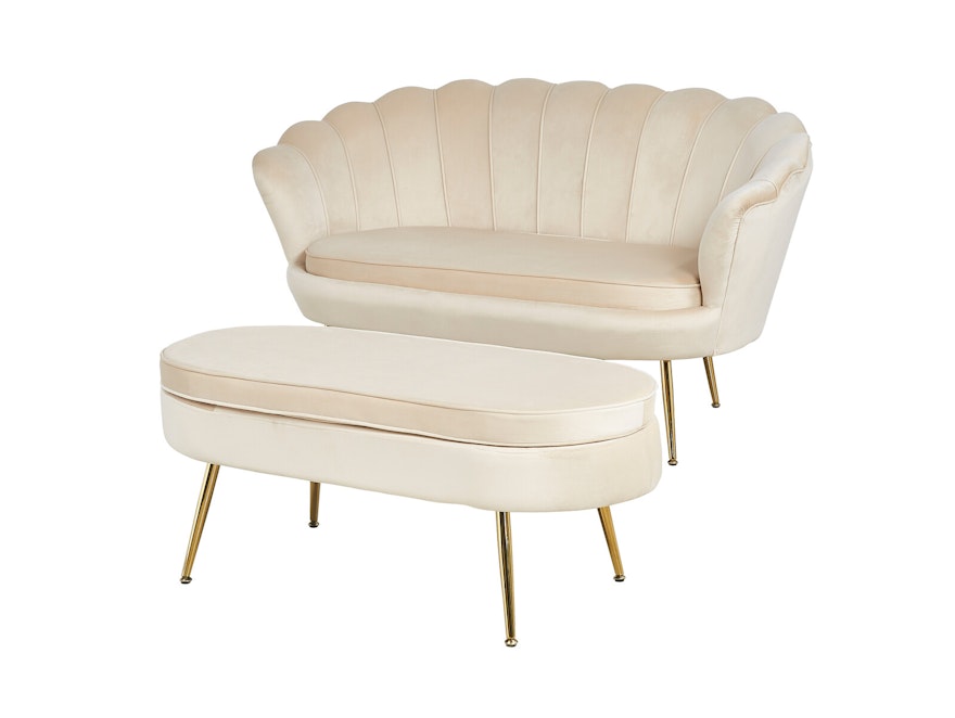 SalesFever® Sitzpouf Beige oval aus Samt, Beine Chrom goldfarben Arielle  395394 - 5