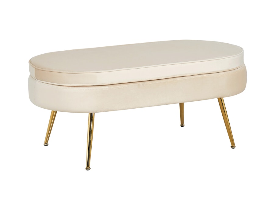 SalesFever® Sitzpouf Beige oval aus Samt, Beine Chrom goldfarben Arielle  395394 - 2