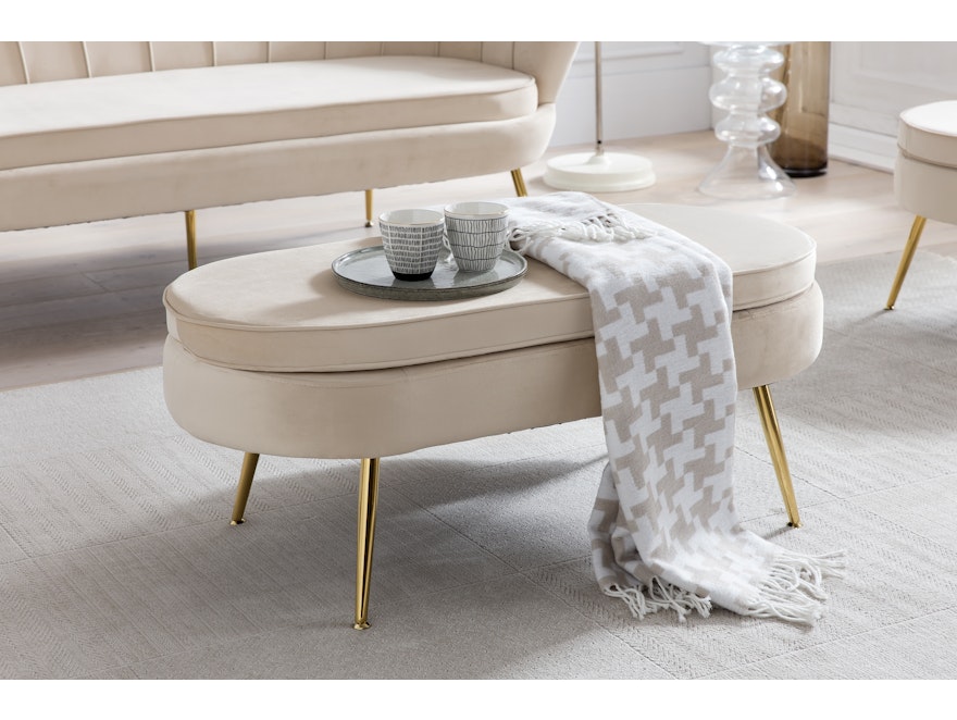 SalesFever® Sitzpouf Beige oval aus Samt, Beine Chrom goldfarben Arielle  395394 - 7