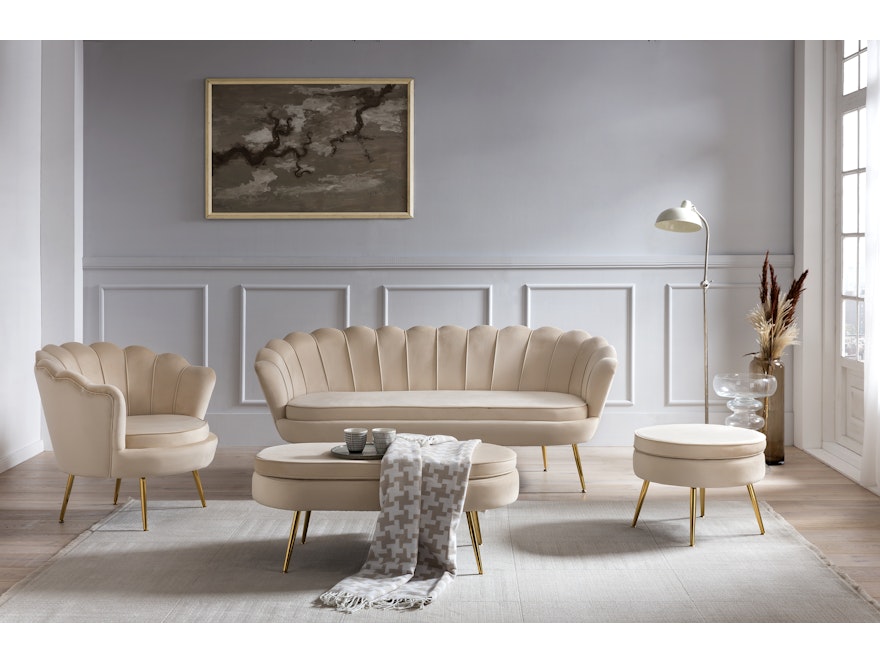 SalesFever® Sitzpouf Beige oval aus Samt, Beine Chrom goldfarben Arielle  395394 - 8