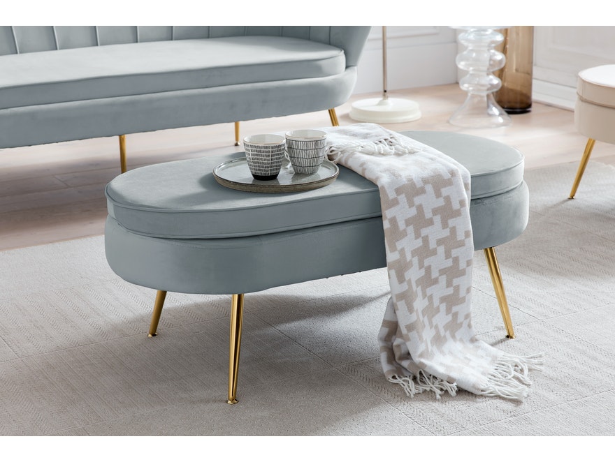 SalesFever® Sitzpouf Hellgrau oval aus Samt, Beine Chrom goldfarben Arielle 395448 - 7
