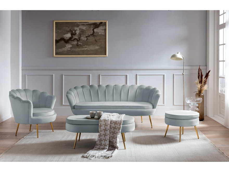 SalesFever® Sitzpouf Hellgrau oval aus Samt, Beine Chrom goldfarben Arielle 395448 - 8
