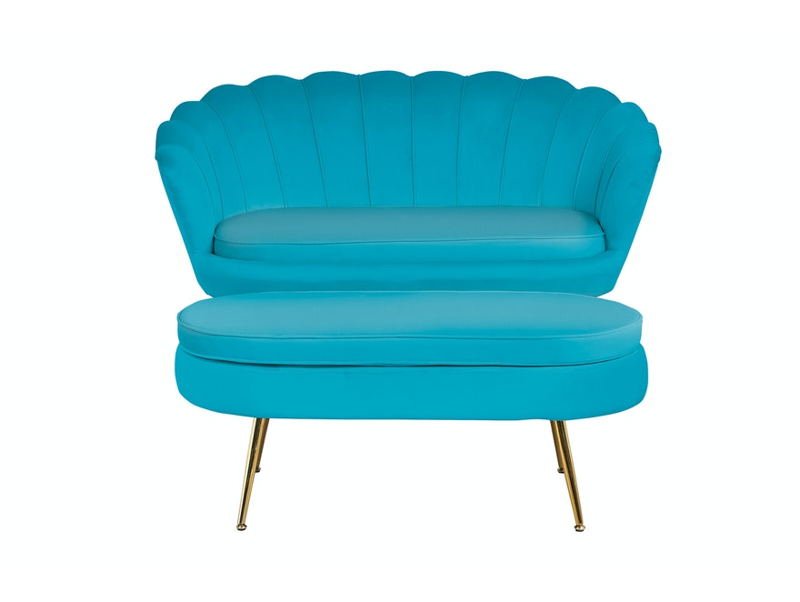 SalesFever® Sitzpouf Blau oval aus Samt, Beine Chrom goldfarben Arielle 395431 - 6