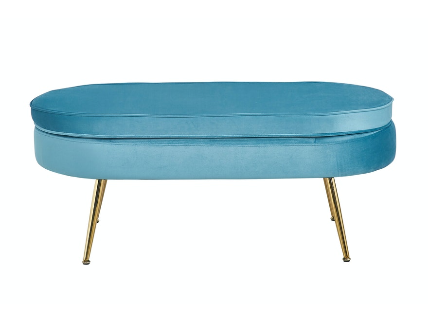SalesFever® Sitzpouf Blau oval aus Samt, Beine Chrom goldfarben Arielle 395431 - 1