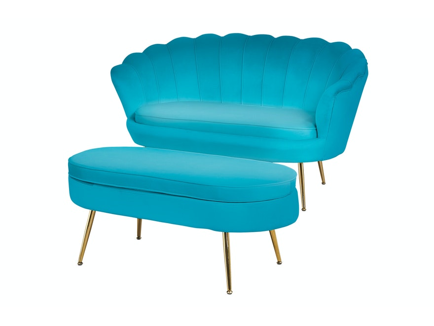 SalesFever® Sitzpouf Blau oval aus Samt, Beine Chrom goldfarben Arielle 395431 - 5
