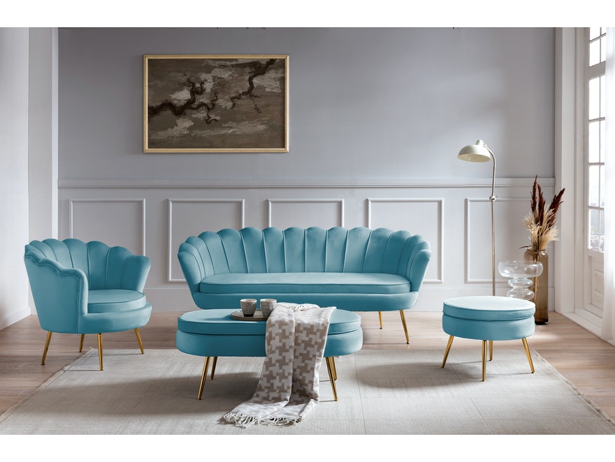 SalesFever® Sitzpouf Blau oval aus Samt, Beine Chrom goldfarben Arielle 395431 - 8