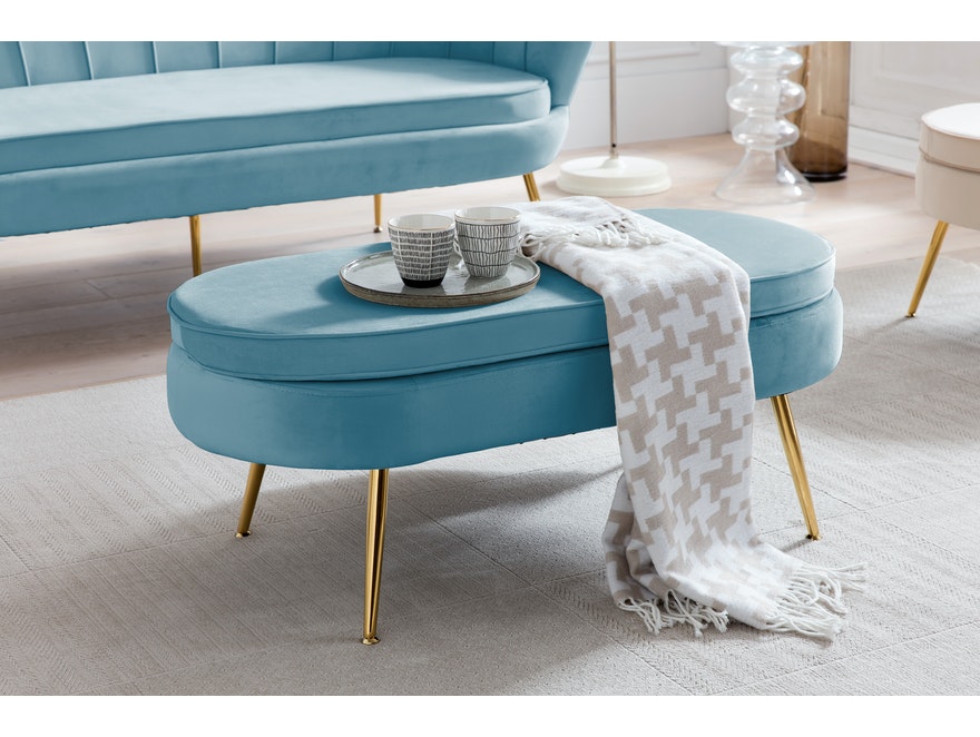 SalesFever® Sitzpouf Blau oval aus Samt, Beine Chrom goldfarben Arielle 395431 - 7