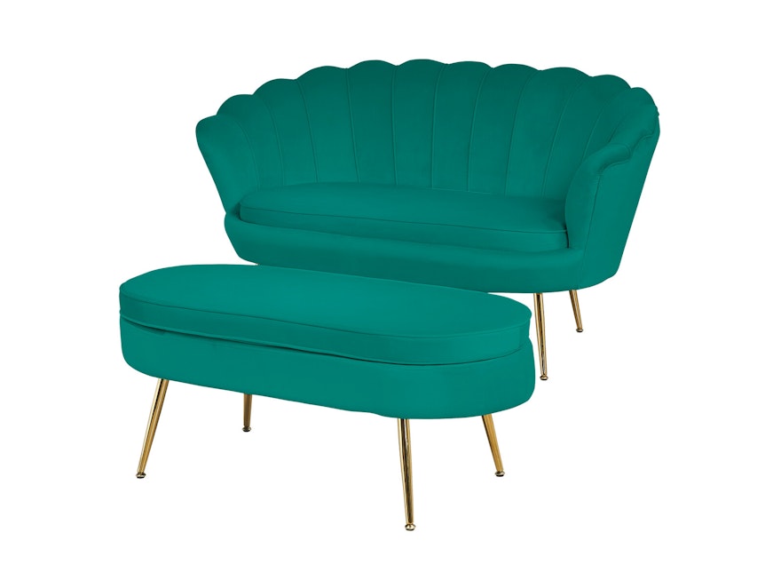 SalesFever® Sitzpouf Grün oval aus Samt, Beine Chrom goldfarben Arielle 395400 - 5