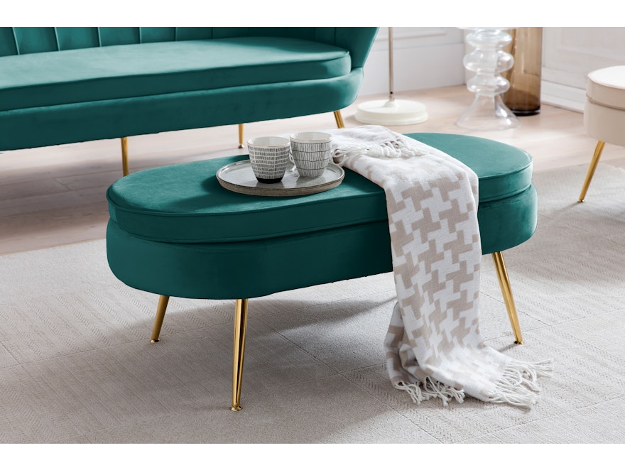 SalesFever® Sitzpouf Grün oval aus Samt, Beine Chrom goldfarben Arielle 395400 - 7