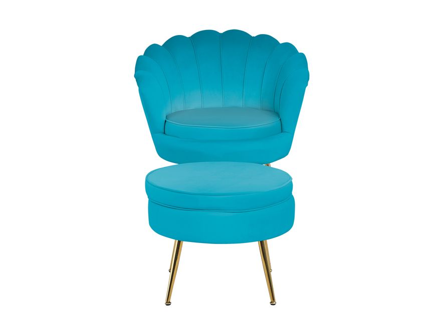 SalesFever® Sitzpouf Blau rund aus Samt, Beine Chrom goldfarben Arielle 395370 - 5