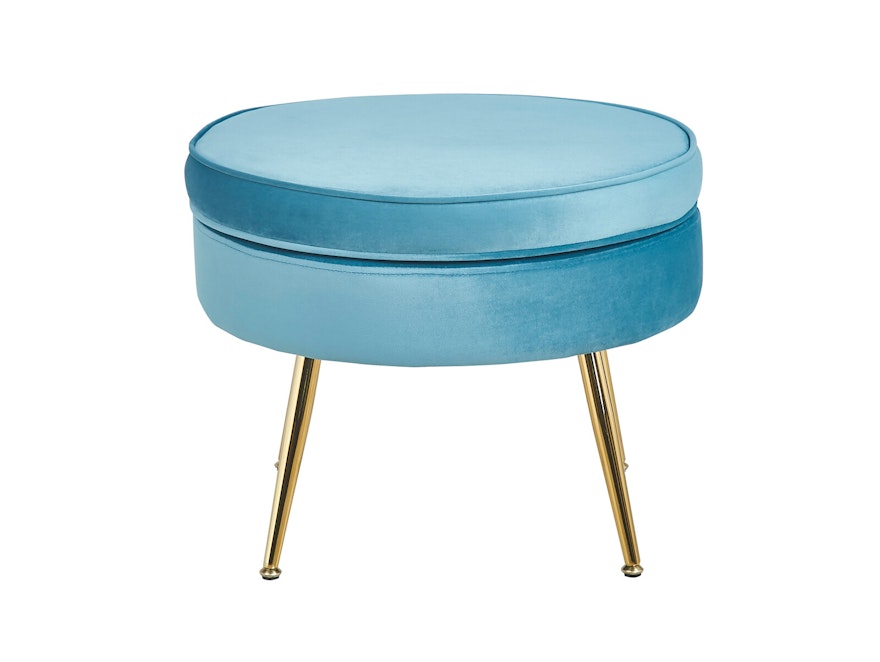 SalesFever® Sitzpouf Blau rund aus Samt, Beine Chrom goldfarben Arielle 395370 - 2