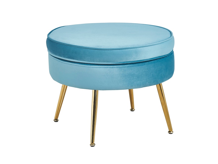 SalesFever® Sitzpouf Blau rund aus Samt, Beine Chrom goldfarben Arielle 395370 - 1