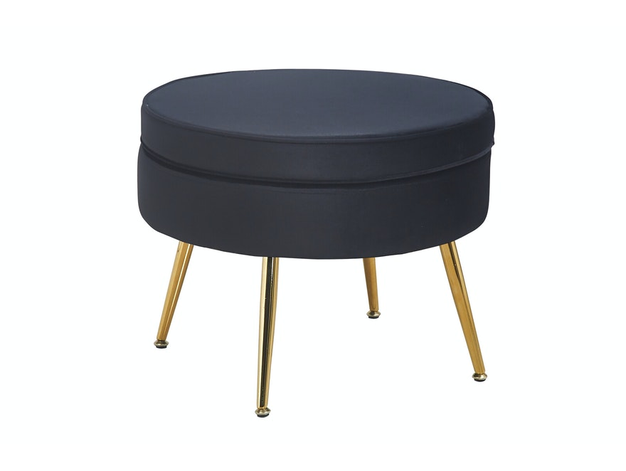 SalesFever® Sitzpouf Schwarz rund aus Samt, Beine Chrom goldfarben Arielle 395363 - 1