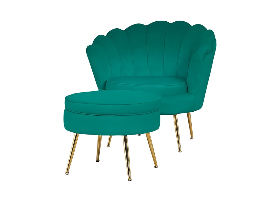SalesFever® Sitzpouf Grün rund aus Samt, Beine Chrom goldfarben Arielle 395349 - 4