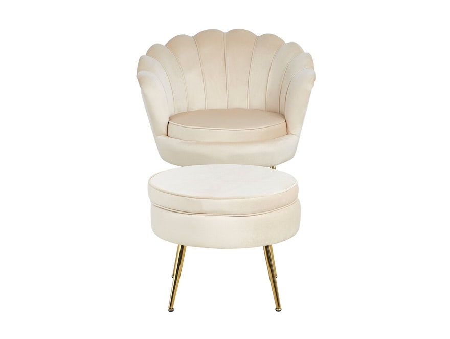 SalesFever® Sitzpouf Beige rund aus Samt, Beine Chrom goldfarben Arielle 395332 - 5