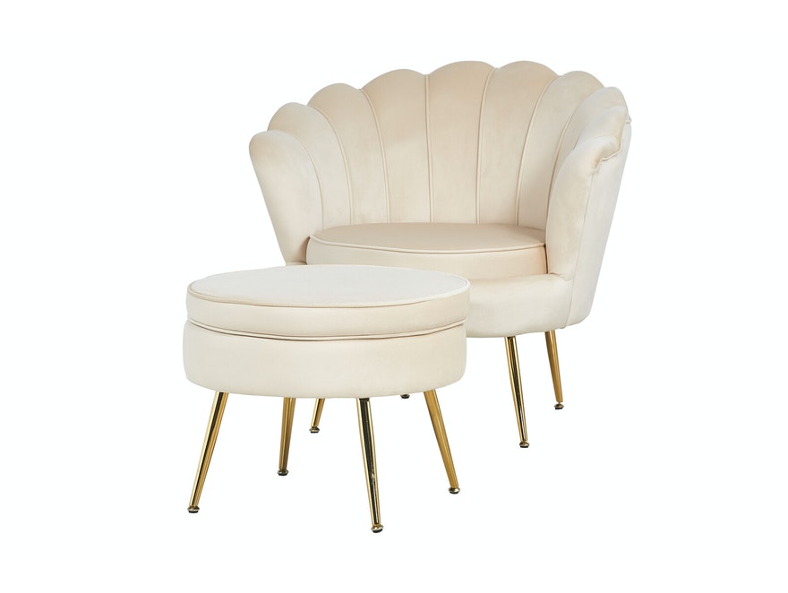 SalesFever® Sitzpouf Beige rund aus Samt, Beine Chrom goldfarben Arielle 395332 - 4