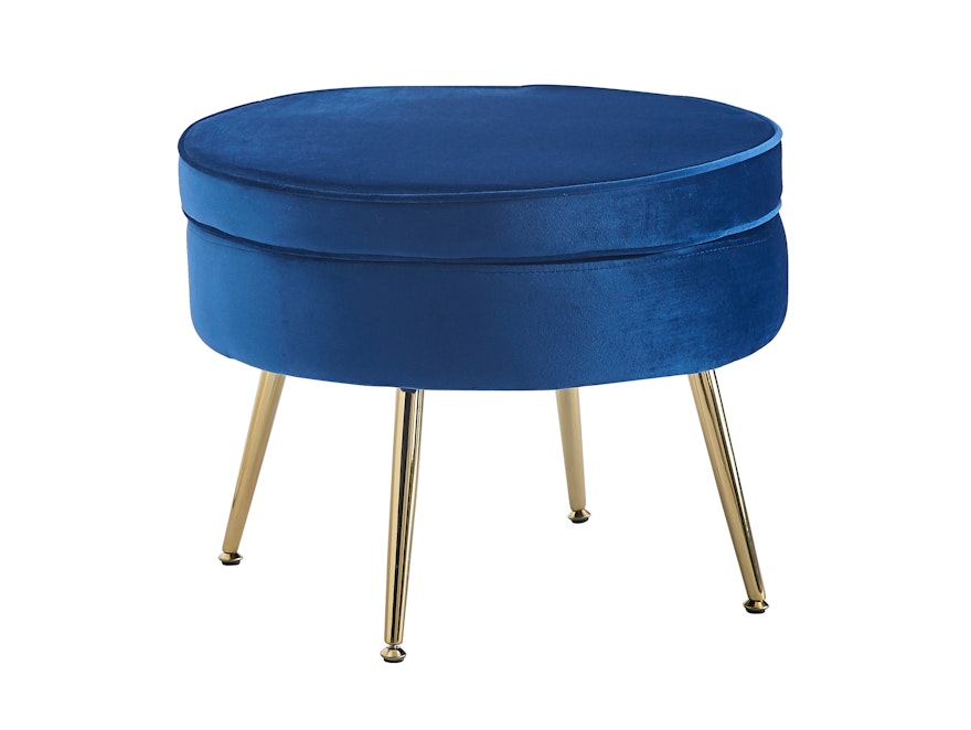 SalesFever® Sitzpouf Dunkelblau rund aus Samt, Beine Chrom goldfarben Arielle 371824 - 1