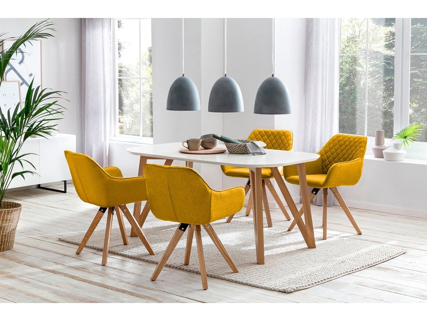 SalesFever® Essgruppe weiß gelb 180 x 90 cm Aino 5tlg. Tisch & 4 Stühle 393321 - 1
