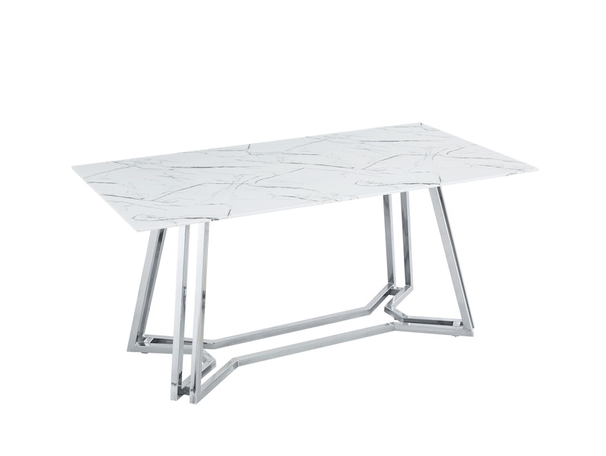 SalesFever® Esstisch Weiß & Chrom 160x90 cm Glaspatte in Marmoroptik NOBILE 395745 - 1