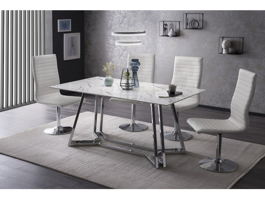 SalesFever® Esstisch Weiß & Chrom 160x90 cm Glaspatte in Marmoroptik NOBILE 395745 - 5