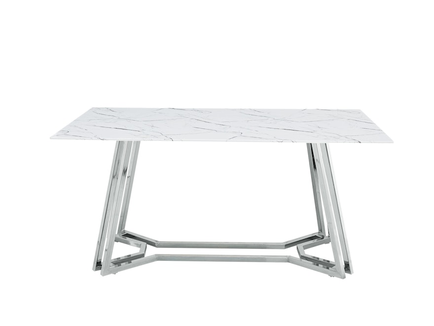 SalesFever® Esstisch Weiß & Chrom 160x90 cm Glaspatte in Marmoroptik NOBILE 395745 - 2