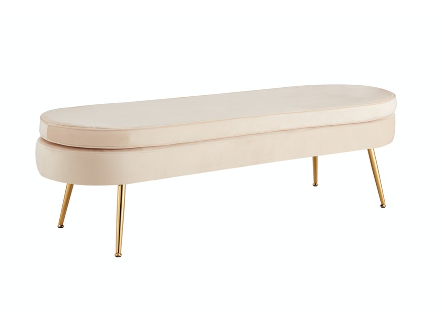 SalesFever® Sitzpouf Beige oval lang aus Samt, Beine Chrom goldfarben Arielle 397244 - 1