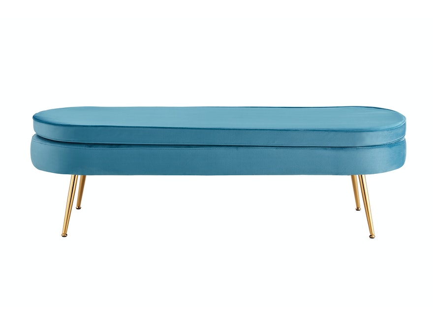 SalesFever® Sitzpouf Blau oval lang aus Samt, Beine Chrom goldfarben Arielle 397251 - 2