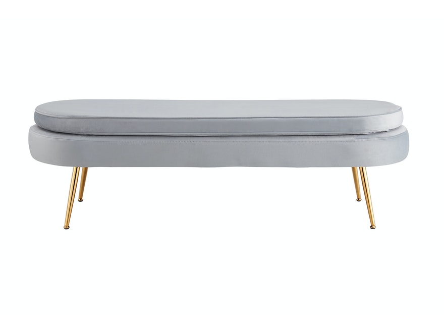 SalesFever® Sitzpouf Hellgrau oval lang aus Samt, Beine Chrom goldfarben Arielle 397275 - 2