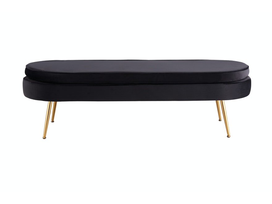 SalesFever® Sitzpouf Schwarz oval lang aus Samt, Beine Chrom goldfarben Arielle 397299 - 2